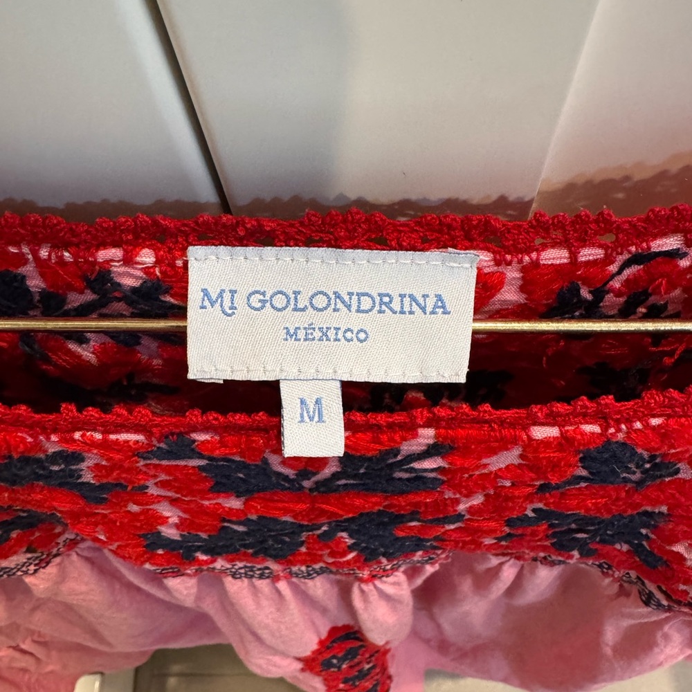 Mi Golondrina Red and Black Embroidered Shift Dress - Medium - Picture 2 of 2